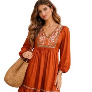 Ex Voto Hazel Chili Maxi Dress Embroidered Boho Artisan  M